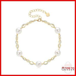 925 Sterling Silver Infinity Pearl Bracelet 8mm Freshwater Cultured
